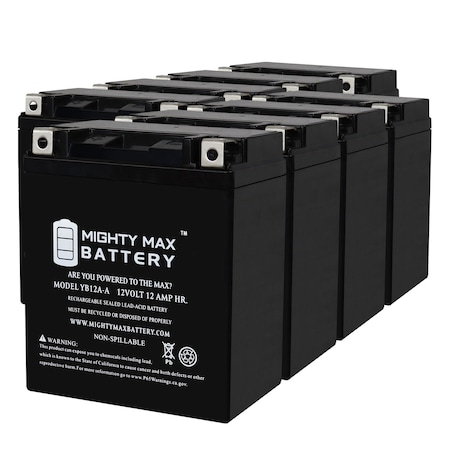 YB12A-A 12V 12AH Replacement Battery For Yamaha Grizzly Yfm-350 4Wd Irs Hunter 07-11 - 8PK
